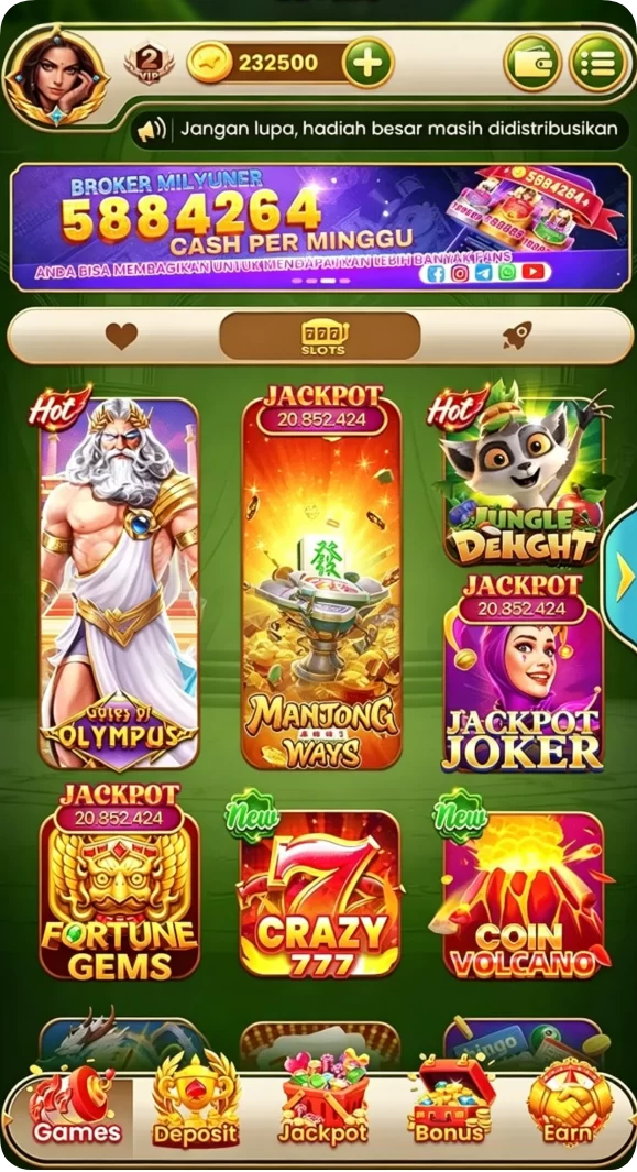 Tampilan utama aplikasi Download god77 APK Terbaru untuk HP Android yang intuitif dan efisien.
